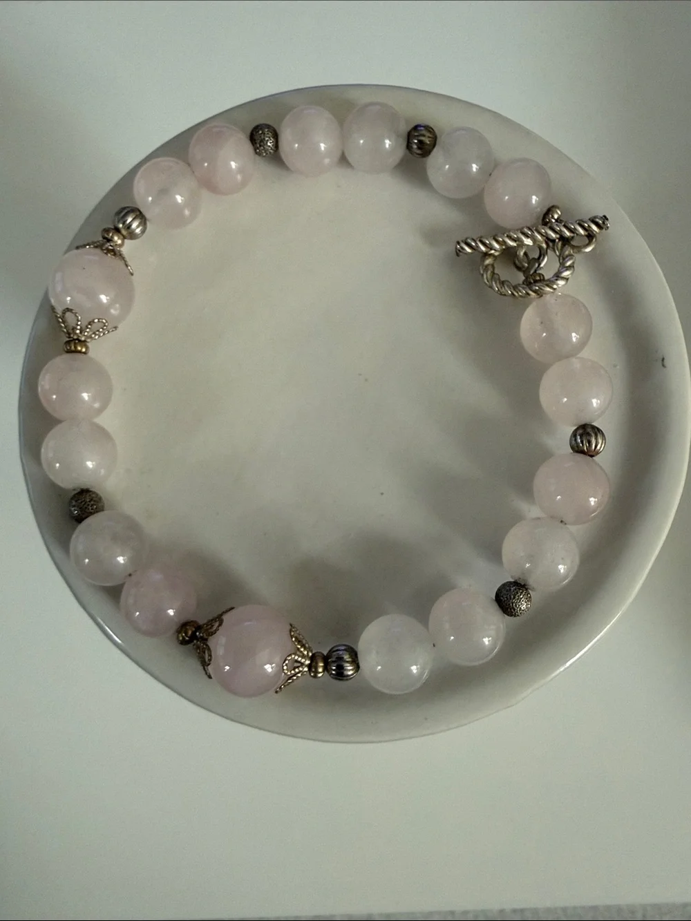 Rose Quartz Beaded Bracelet - Elegant Pink Women's Jewelry untested metal